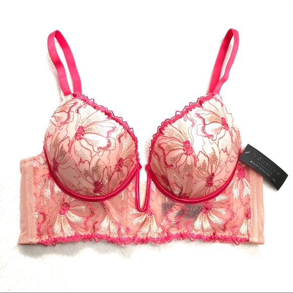 Youmita Other - Pink & Peach Floral Lace Longline Underwire Bra